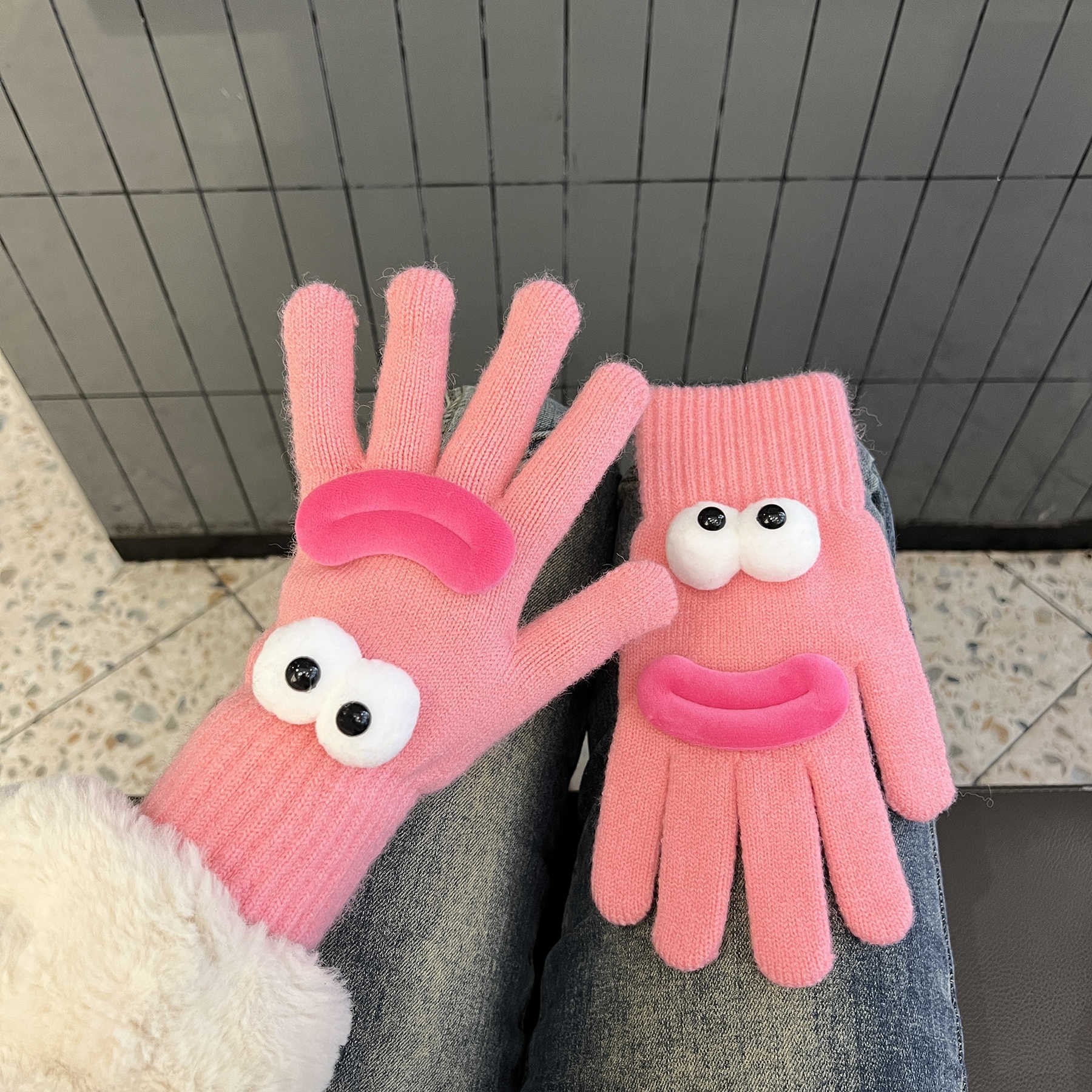 Wholesale Cute and funny warm fleece knitted gloves